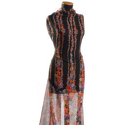 Žoržet variace kimono květy bordura černá