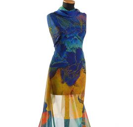 Žoržet motiv květin ve stylu akvarelové malby modrý