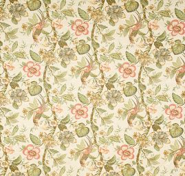 Žakárová dekorační tkanina květy ptáci