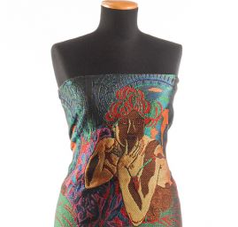 Dekorační tkanina secese Mucha červená/zelená