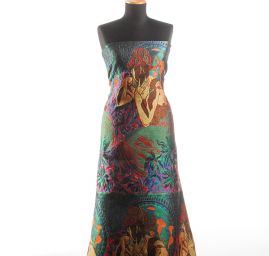 Dekorační tkanina secese Mucha červená/zelená