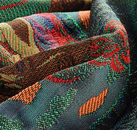 Dekorační tkanina secese Mucha červená/zelená