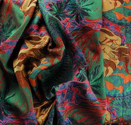 Dekorační tkanina secese Mucha červená/zelená