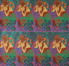 Dekorační tkanina secese Mucha červená/zelená