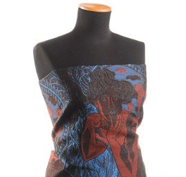 Dekorační tkanina secese Mucha modrá/hnědá