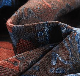 Dekorační tkanina secese Mucha modrá/hnědá