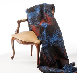 Dekorační tkanina secese Mucha modrá/hnědá