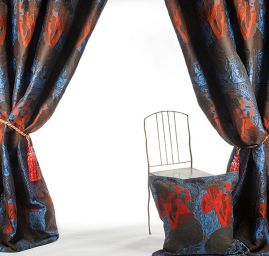 Dekorační tkanina secese Mucha modrá/hnědá