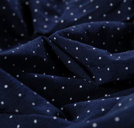 Žoržetový úplet vzor puntík bílá/tm.modrá malý