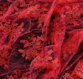 Krajka na vzorovém tylu květy malinová/fuchsiová