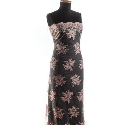 Krajka na vzorovém tylu květy sv.růžová