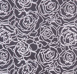 Látka brokát motiv květy černobílá