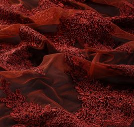 Krajka vlnková výšivka na tylu vínová