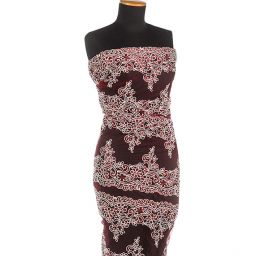 Krajkavlnková výšivka na tylu vínovobílá