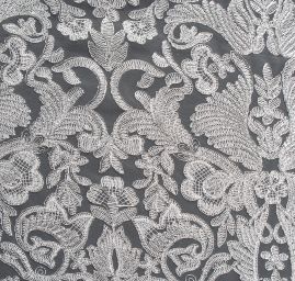 Krajka stříbrná výšivka na tylu květivnoý ornament