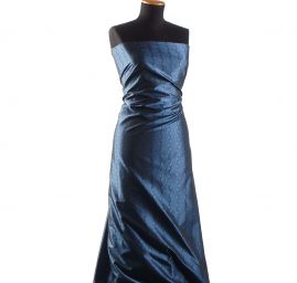 Taft žakár romantický vzor květů modročerný