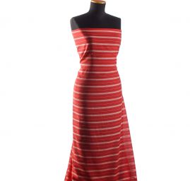 Šatová látka plastický vzor proužků červená