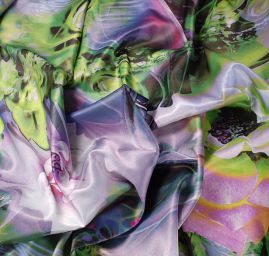 Satén fantázie vo farbách zelenej / pastel fialové