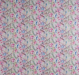 Šifon jemný se vzorem pávů a květin v béžovém