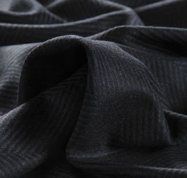 Vlněná kostýmová látka rybí kost černá modrá