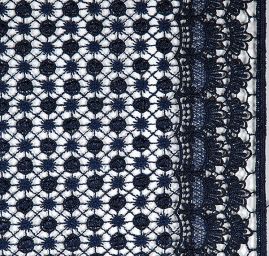 Efektní hrubá krajka vzor květy tm.modrá