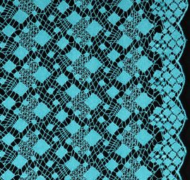 Efektné hrubá čipka geometrický motív tyrkysová