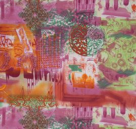 Pružná látka tisk patchworkový motiv