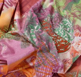 Pružná látka tisk patchworkový motiv