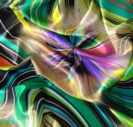 Satén abstraktní vzor "větrníky" zelený