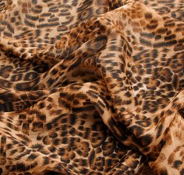 Šifon plisé zvířecí motiv hnědý