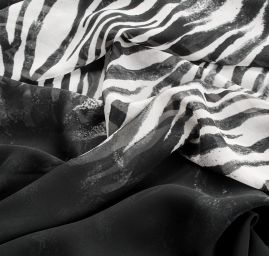 Šifon zvířecí motiv zebra černošedá