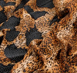 Šifon elastický zvířecí motiv/puntíky hnědá černá