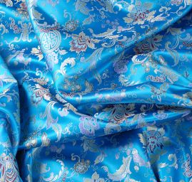 Látka brokát orientální motiv tyrkysový