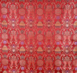 Látka brokát orientální motiv červený