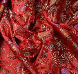 Látka brokát orientální motiv červený