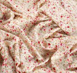 Viskozová letní látka kytičkový motiv smetanová