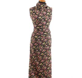 Viskozová letní látka kytičkový motiv černá