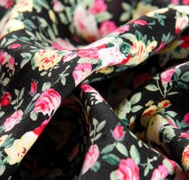 Viskozová letní látka kytičkový motiv černá