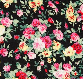 Viskozová letní látka kytičkový motiv černá