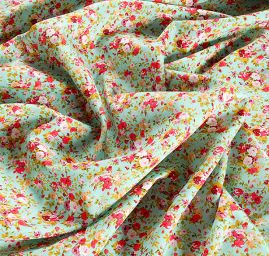 Viskozová letní látka kytičkový motiv tyrkysová