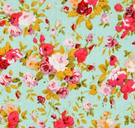 Viskozová letní látka kytičkový motiv tyrkysová