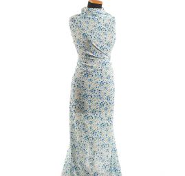 Viskozová letní látka květinový motiv slonová kost