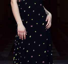 Šifon vzor květy/vlnky černé