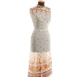 Šifon vzor květy/vlnky smetanový