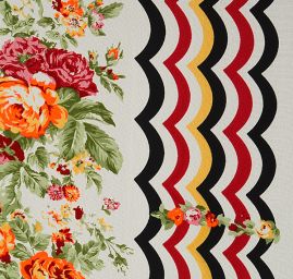 Šifon vzor květy/vlnky smetanový