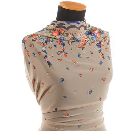 Šifon vzor květy/vlnky šedobéžový