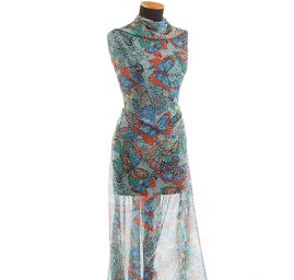 Šifon jemný vzor motýlci mozaika modrý