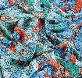 Šifon jemný vzor motýlci mozaika modrý