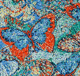 Šifon jemný vzor motýlci mozaika modrý