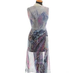 Šifon jemný paisley motiv bordura modrofialový